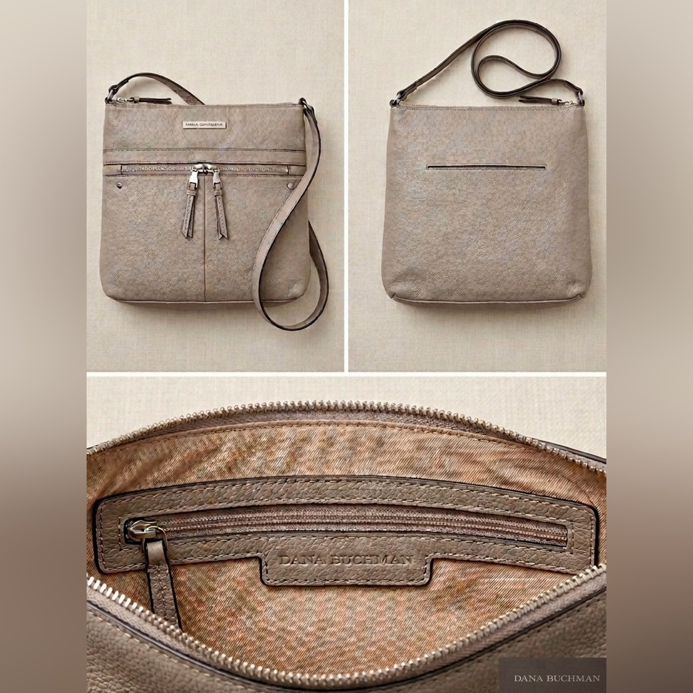 Dana Buchman Grey Pebbled Crossbody Bag | Multi-Zip Organizer